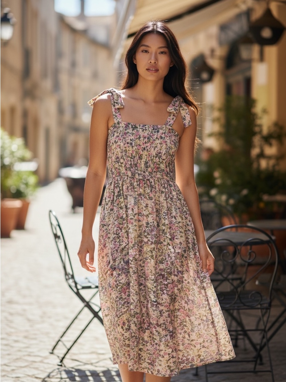 Vici Floral Tie-Shoulder Midi Dress in